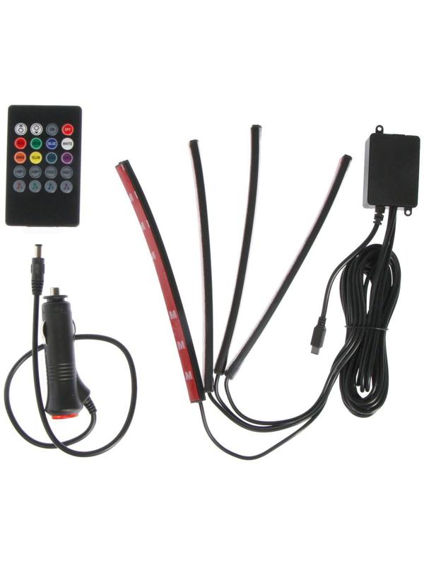 Подсветка салона 9 LED-5050, 14 см, пульт, светомузыка, мультисвет RGB, 4 шт
