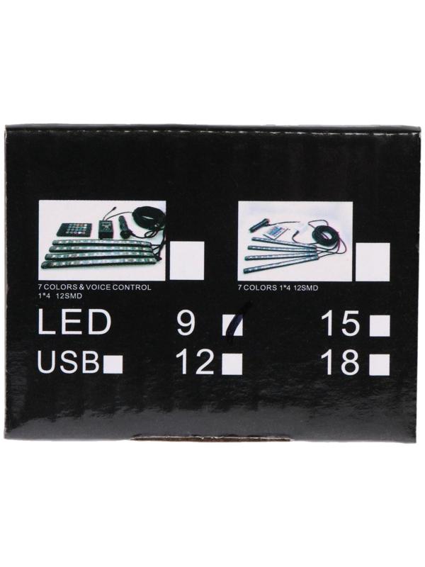 Подсветка салона 9 LED-5050, 14 см, пульт, светомузыка, мультисвет RGB, 4 шт