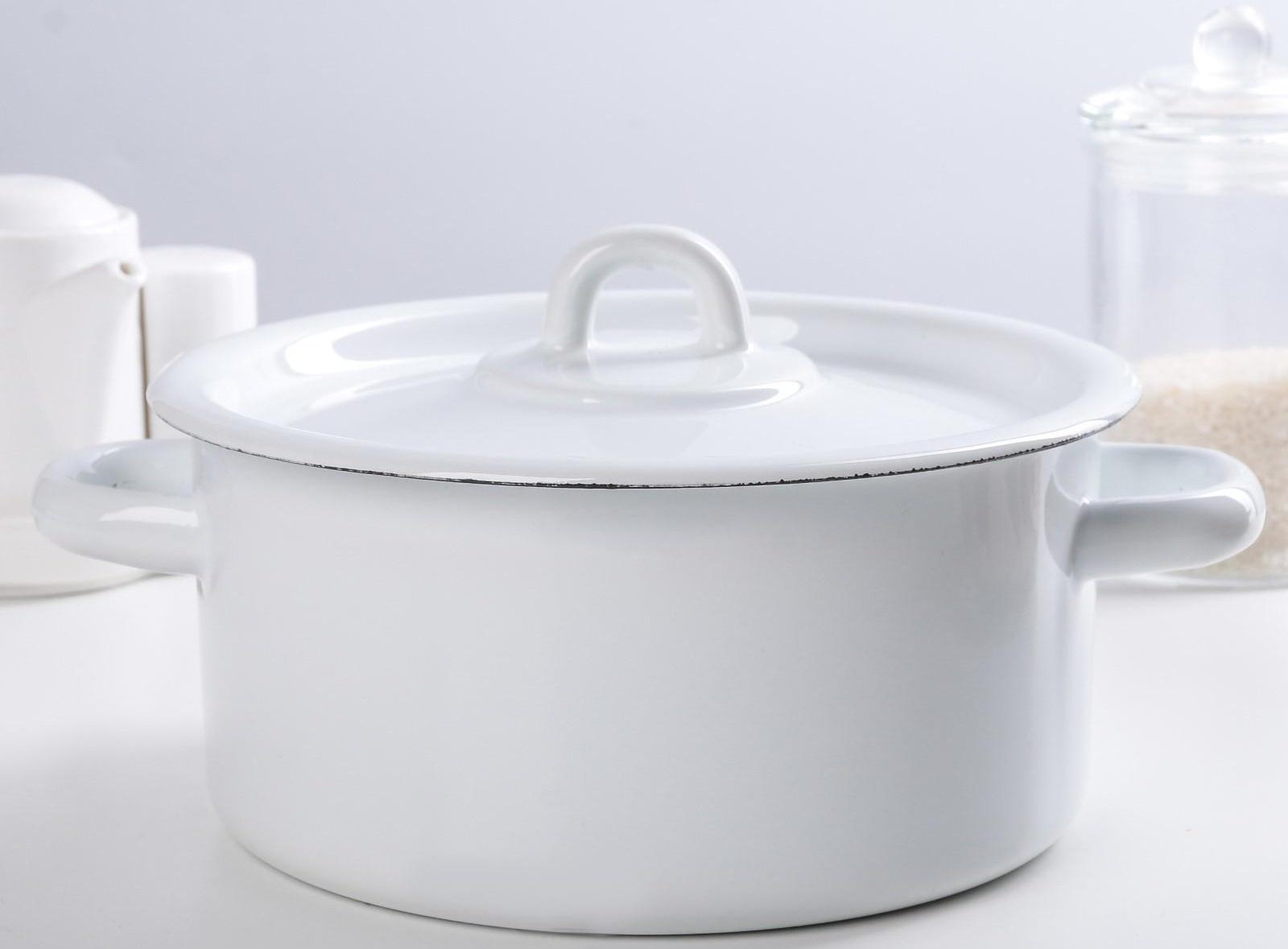 Кастрюля цилиндрическая, 2 л, эмалированная крышка, индукция, цвет белый