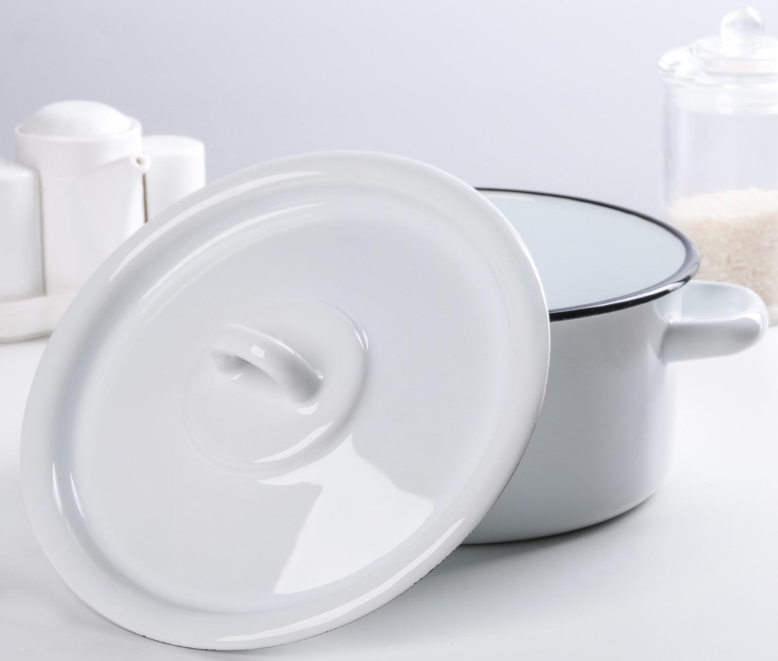 Кастрюля цилиндрическая, 2 л, эмалированная крышка, индукция, цвет белый