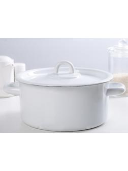 Кастрюля цилиндрическая, 2 л, эмалированная крышка, индукция, цвет белый