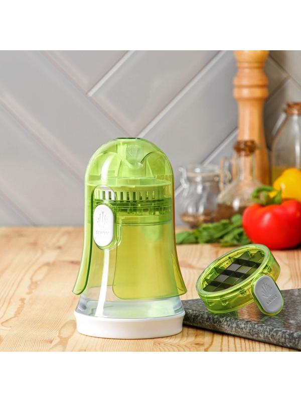 Овощерезка Доляна, 2 сменные насадки, съёмный пушер, 10,6×10,6×16,6 см, цвет зелёный, белый