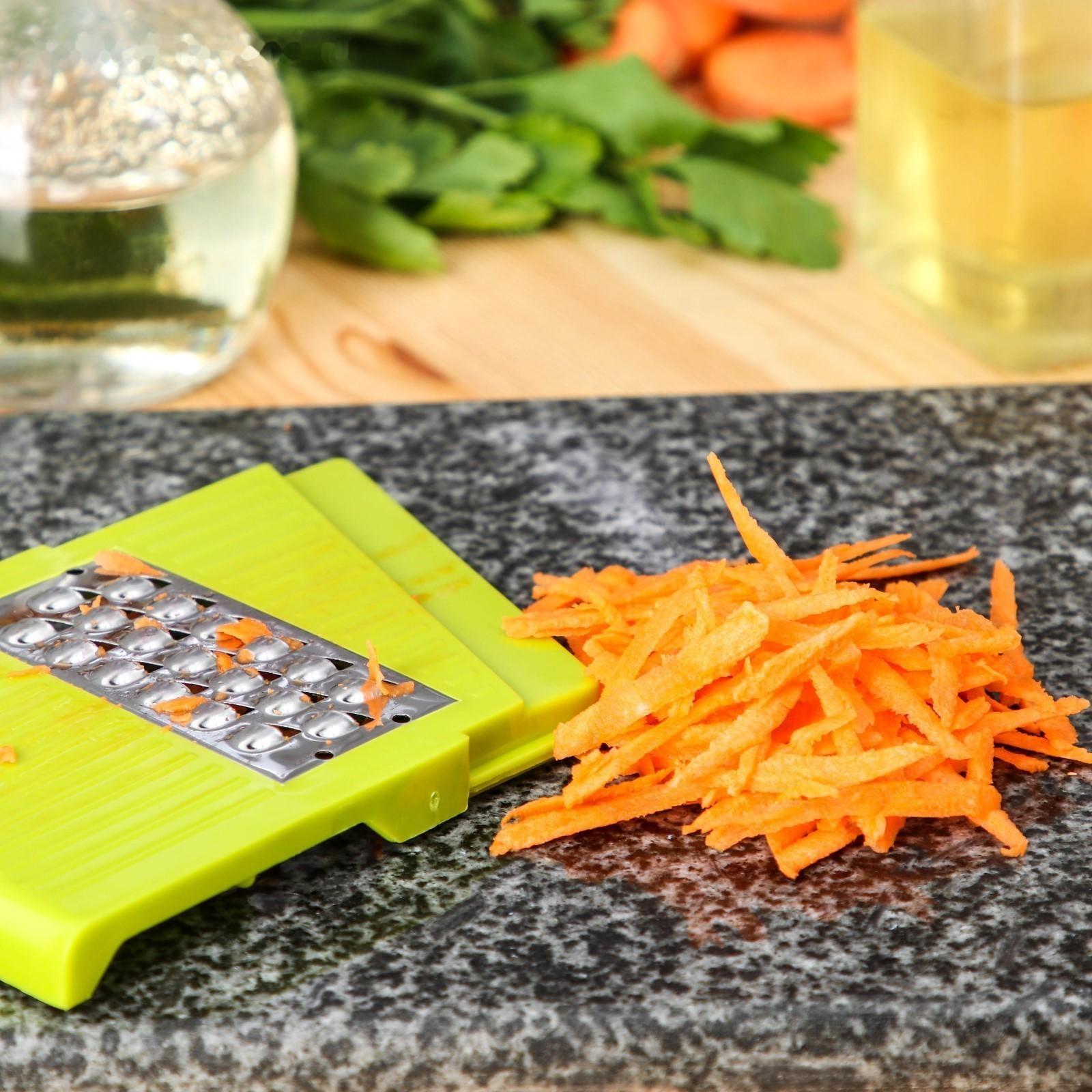 Овощерезка-шинковка Доляна со сменными насадками и контейнером, 6 насадок, 14×12,5×38,1 см, цвет белый, зелёный