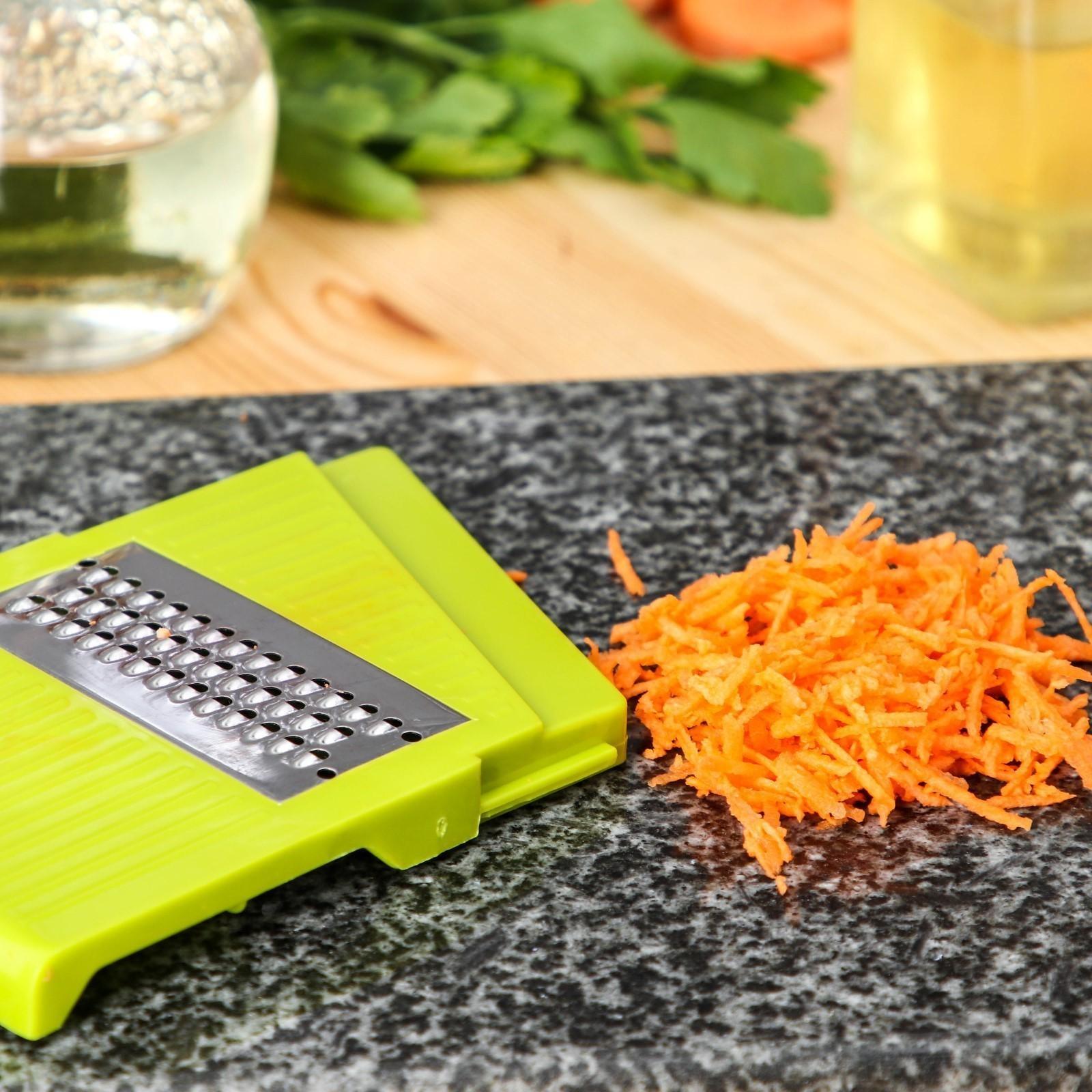 Овощерезка-шинковка Доляна со сменными насадками и контейнером, 6 насадок, 14×12,5×38,1 см, цвет белый, зелёный