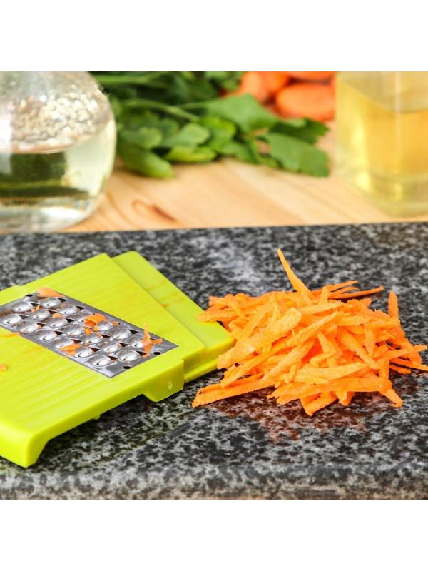 Овощерезка-шинковка Доляна со сменными насадками и контейнером, 6 насадок, 14×12,5×38,1 см, цвет белый, зелёный