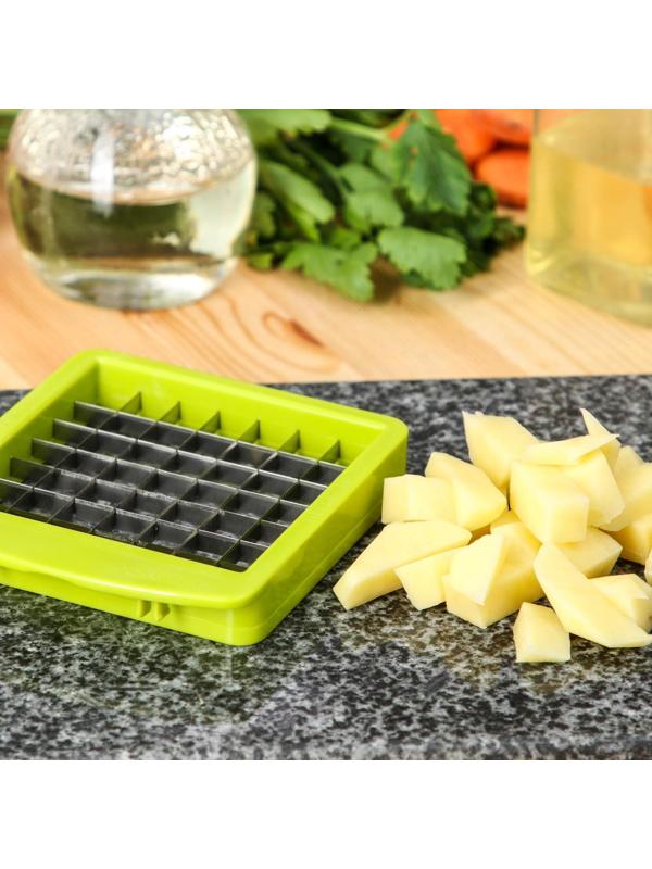 Овощерезка-шинковка Доляна со сменными насадками и контейнером, 6 насадок, 14×12,5×38,1 см, цвет белый, зелёный