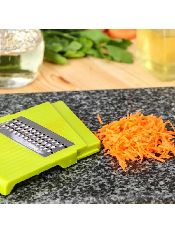 Овощерезка-шинковка Доляна со сменными насадками и контейнером, 6 насадок, 14×12,5×38,1 см, цвет белый, зелёный