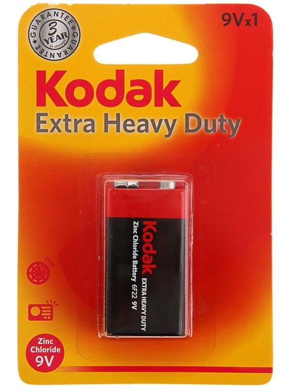 Батарейка солевая Kodak Extra Heavy Duty, 6F22-1BL, 9В, крона, блистер, 1 шт.