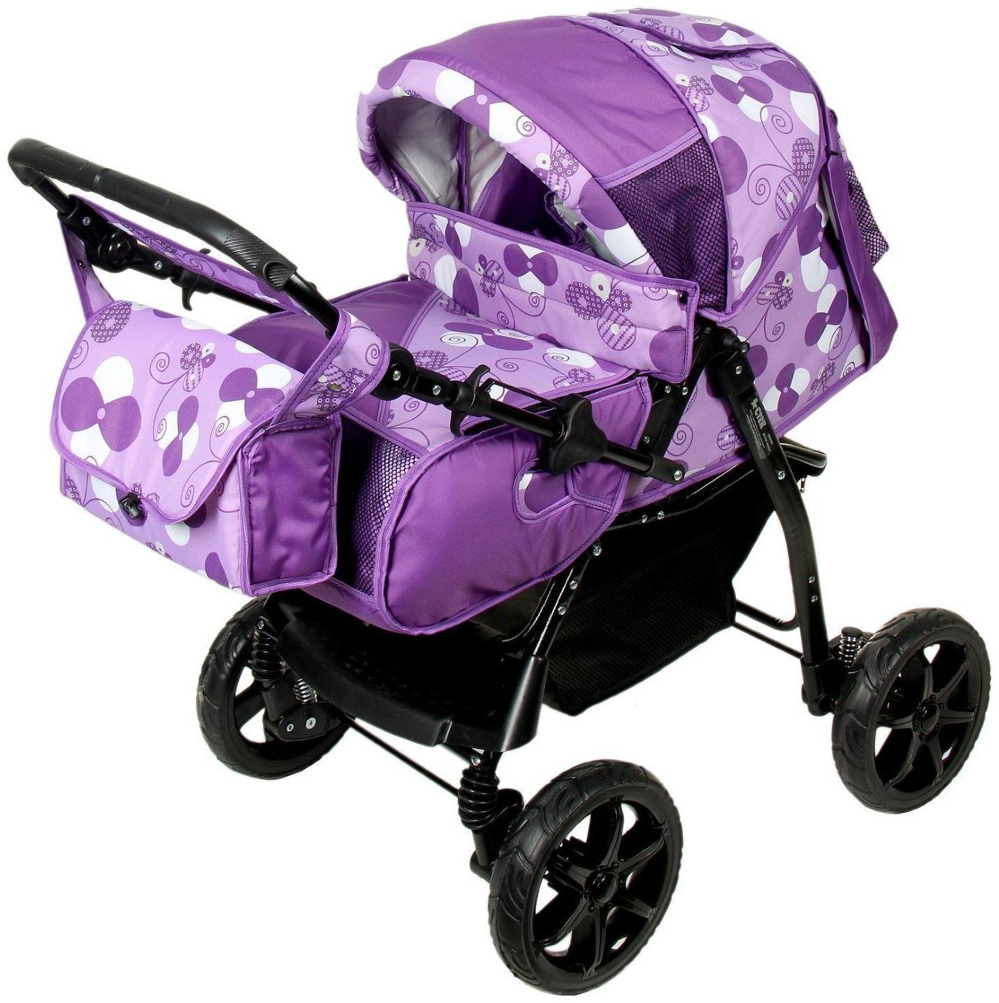 Коляска-трансформер «Гном», пластиковые колёса, оттенки фиолетового, рисунок МИКС