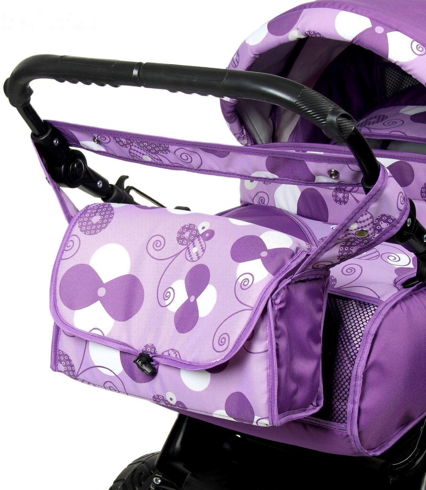 Коляска-трансформер «Гном», пластиковые колёса, оттенки фиолетового, рисунок МИКС