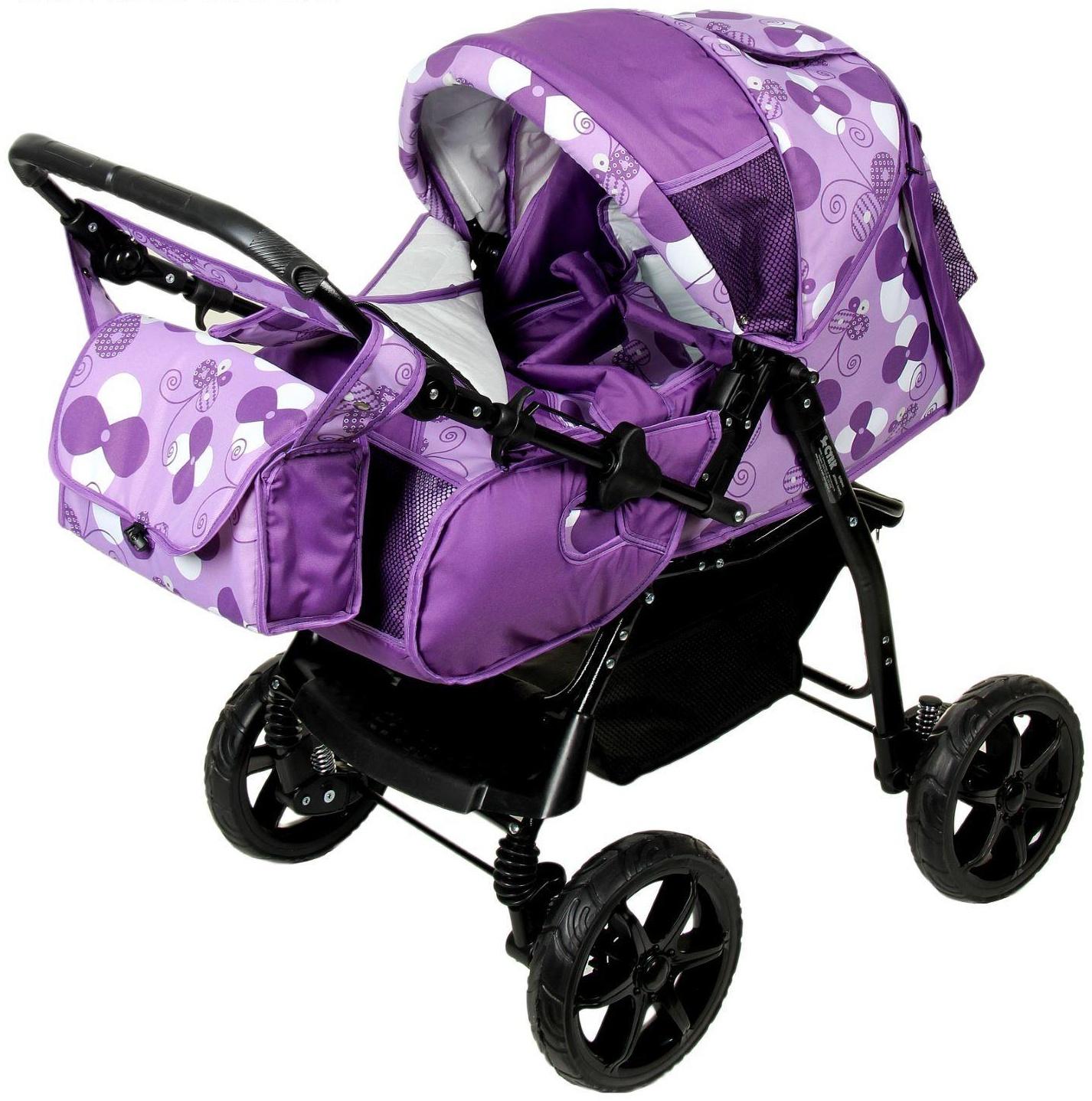 Коляска-трансформер «Гном», пластиковые колёса, оттенки фиолетового, рисунок МИКС