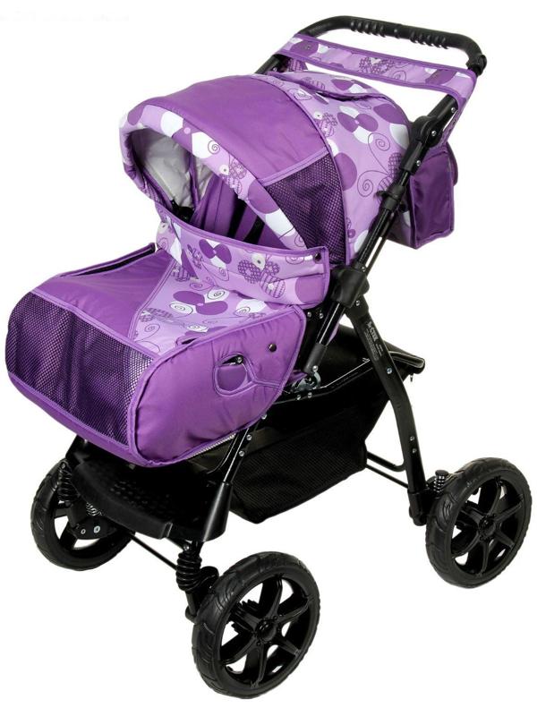 Коляска-трансформер «Гном», пластиковые колёса, оттенки фиолетового, рисунок МИКС