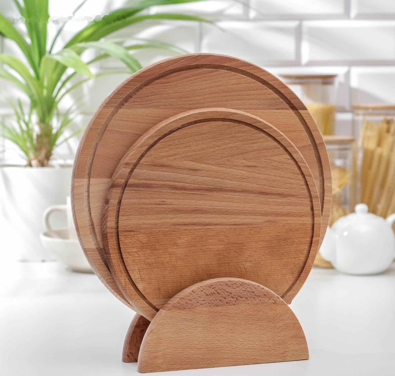 Нaбор досок разделочных нa подстaвке Премиум «Круг», 2 шт: d=30 см, d=25 см, мaссив букa