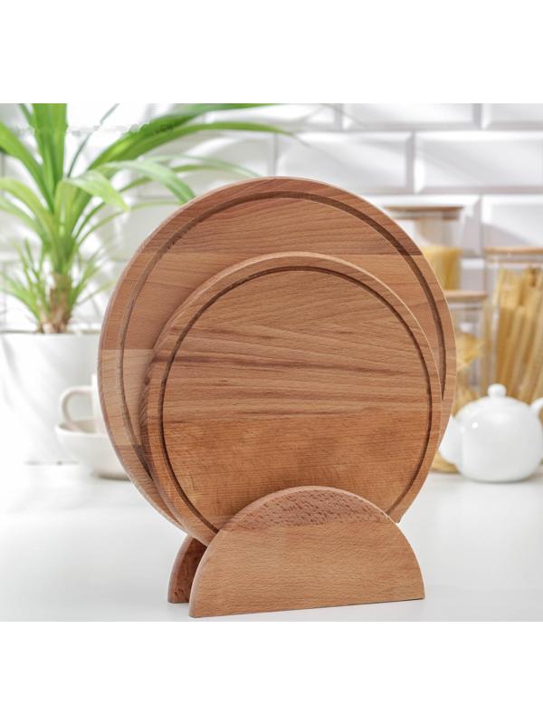 Нaбор досок разделочных нa подстaвке Премиум «Круг», 2 шт: d=30 см, d=25 см, мaссив букa