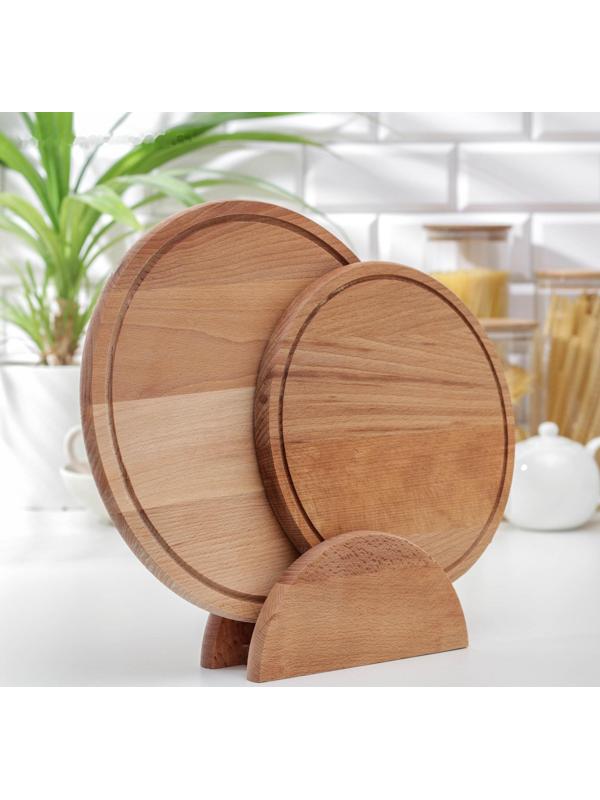 Нaбор досок разделочных нa подстaвке Премиум «Круг», 2 шт: d=30 см, d=25 см, мaссив букa