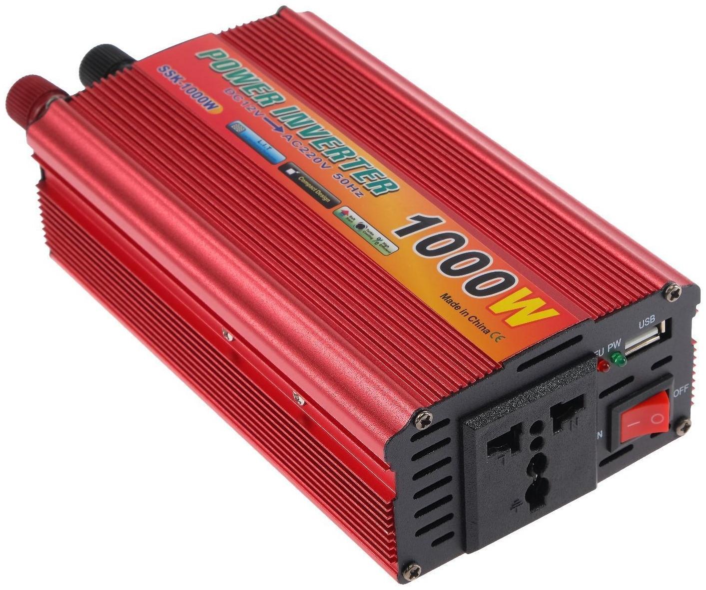 Преобразователь напряжения 12/220 В, 1000 Вт, USB выход