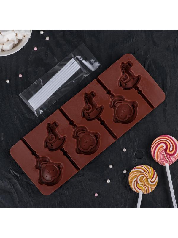 Форма для леденцов Доляна «Детство», 24×9,5 см, 6 ячеек, с палочками