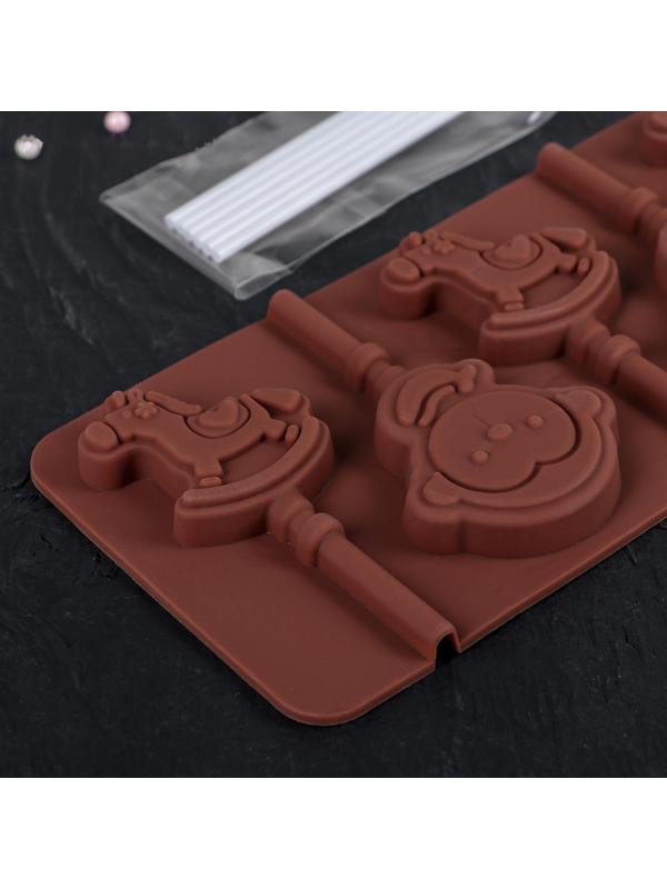 Форма для леденцов Доляна «Детство», 24×9,5 см, 6 ячеек, с палочками