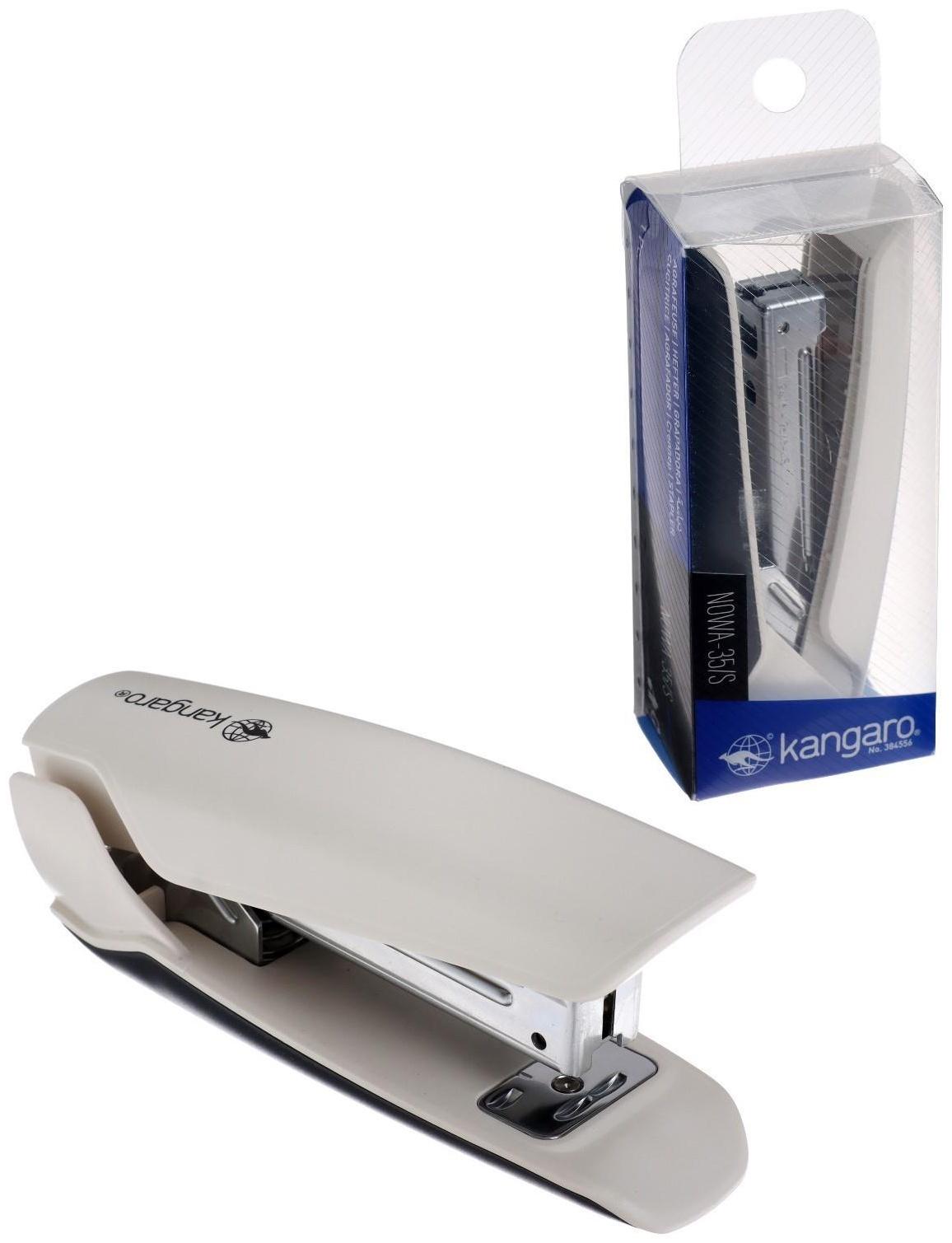Степлер Kangaro Nowa-35 №24, до 25 листов, компактный, стальной механизм, встроенный антистеплер, бежевый