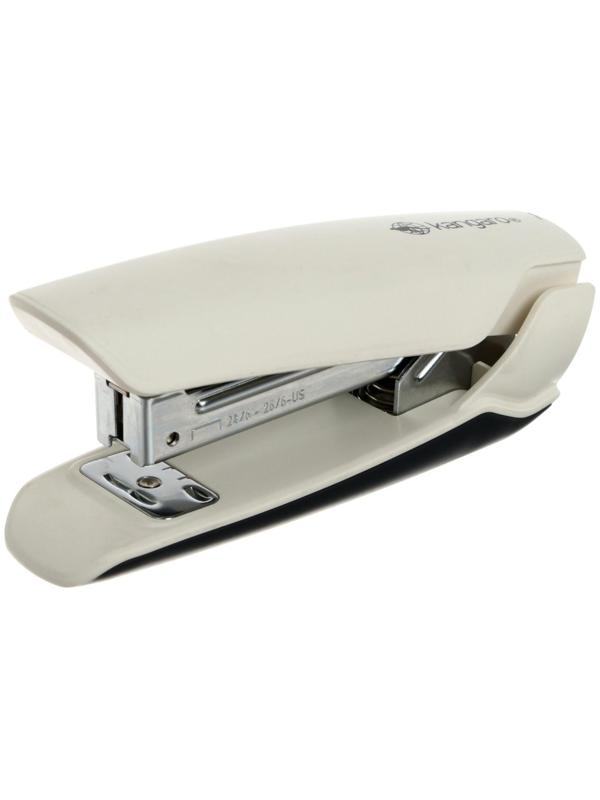 Степлер Kangaro Nowa-35 №24, до 25 листов, компактный, стальной механизм, встроенный антистеплер, бежевый