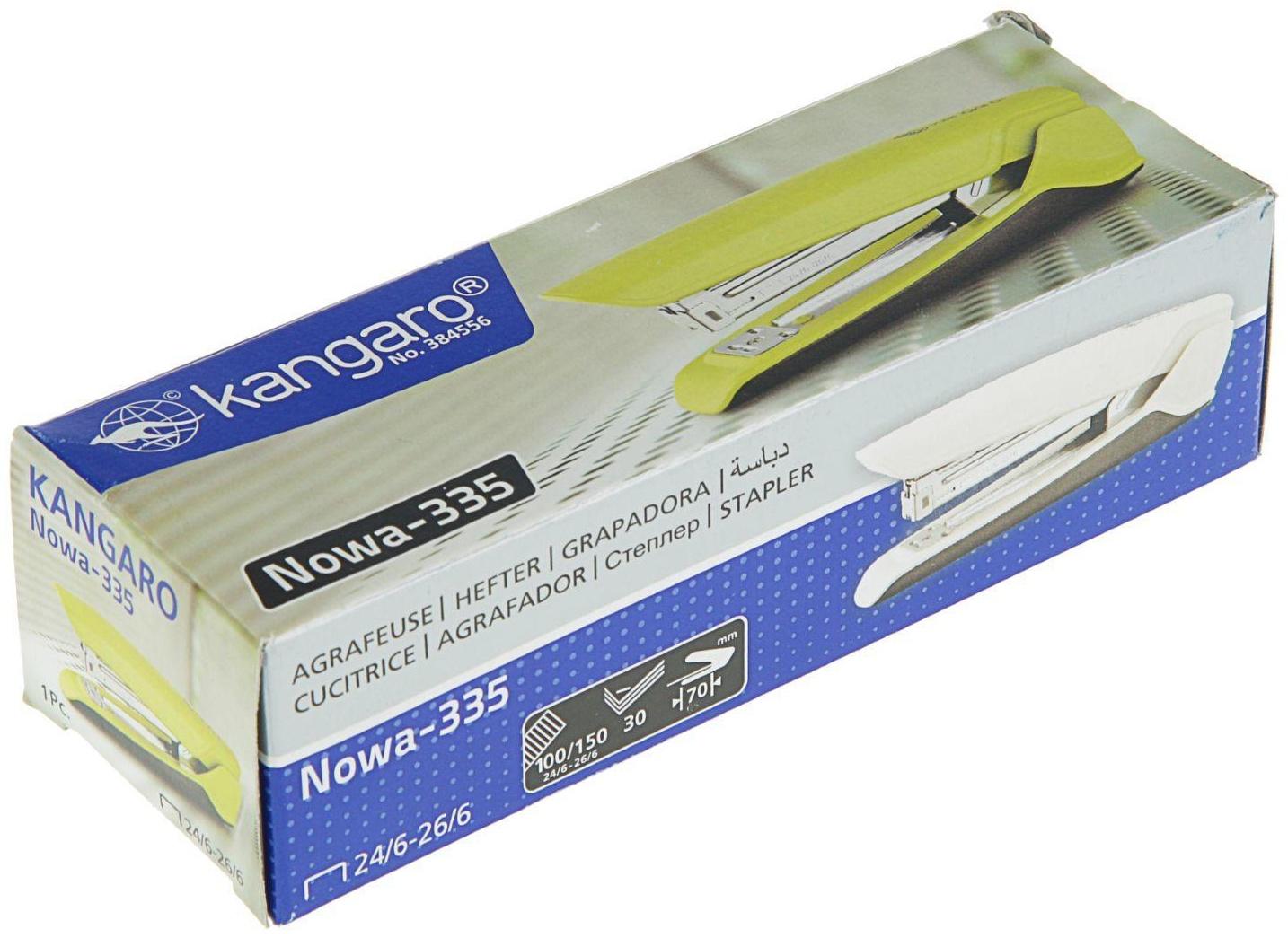 Степлер до 30 листов, Kangaro Nowa-335, стальной механизм, подходит скоба №24/6 и 26/6, бирюзовый