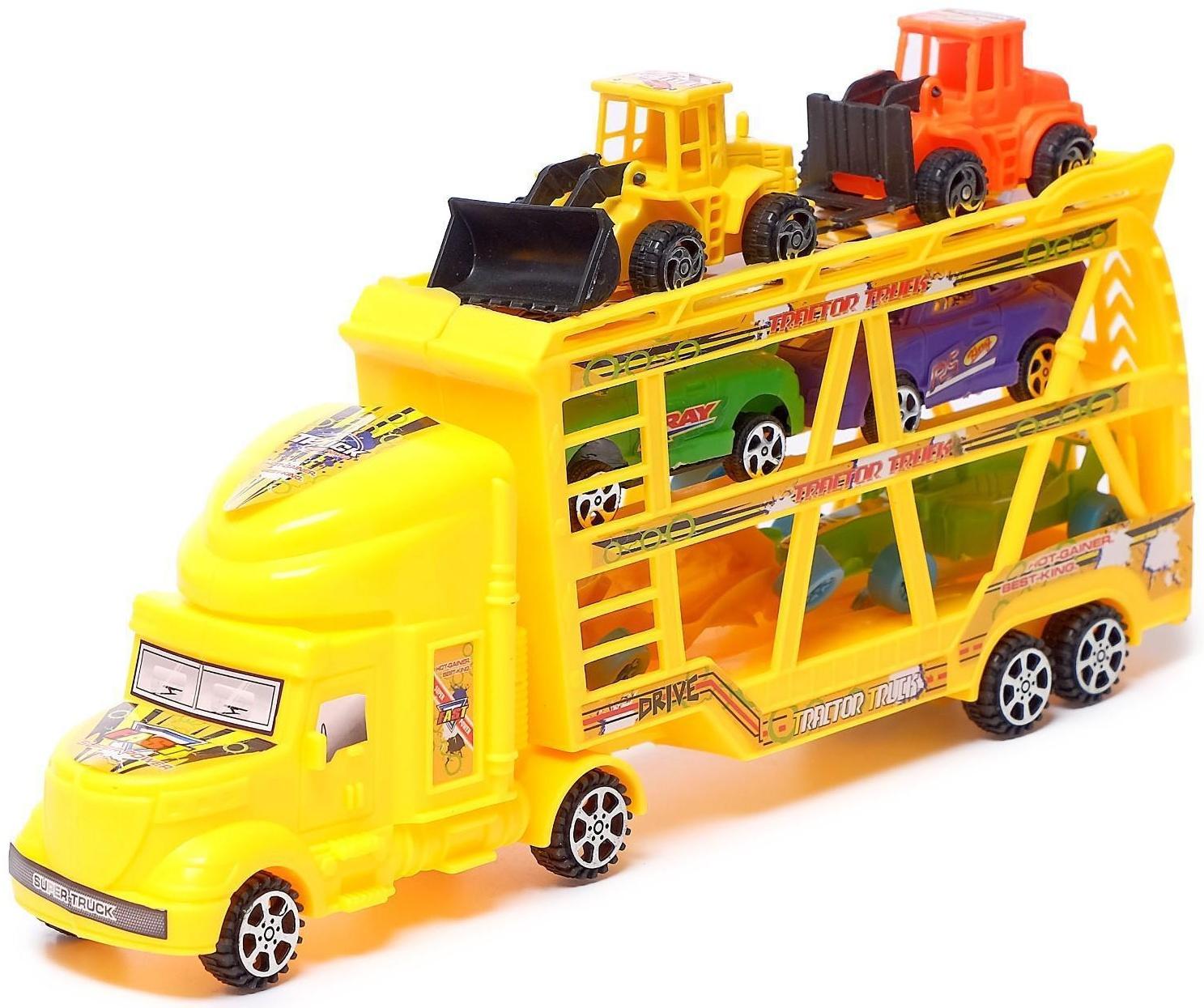 Грузовик инерционный «Автовоз» 3-х уровневый, с 6 машинами, цвета МИКС