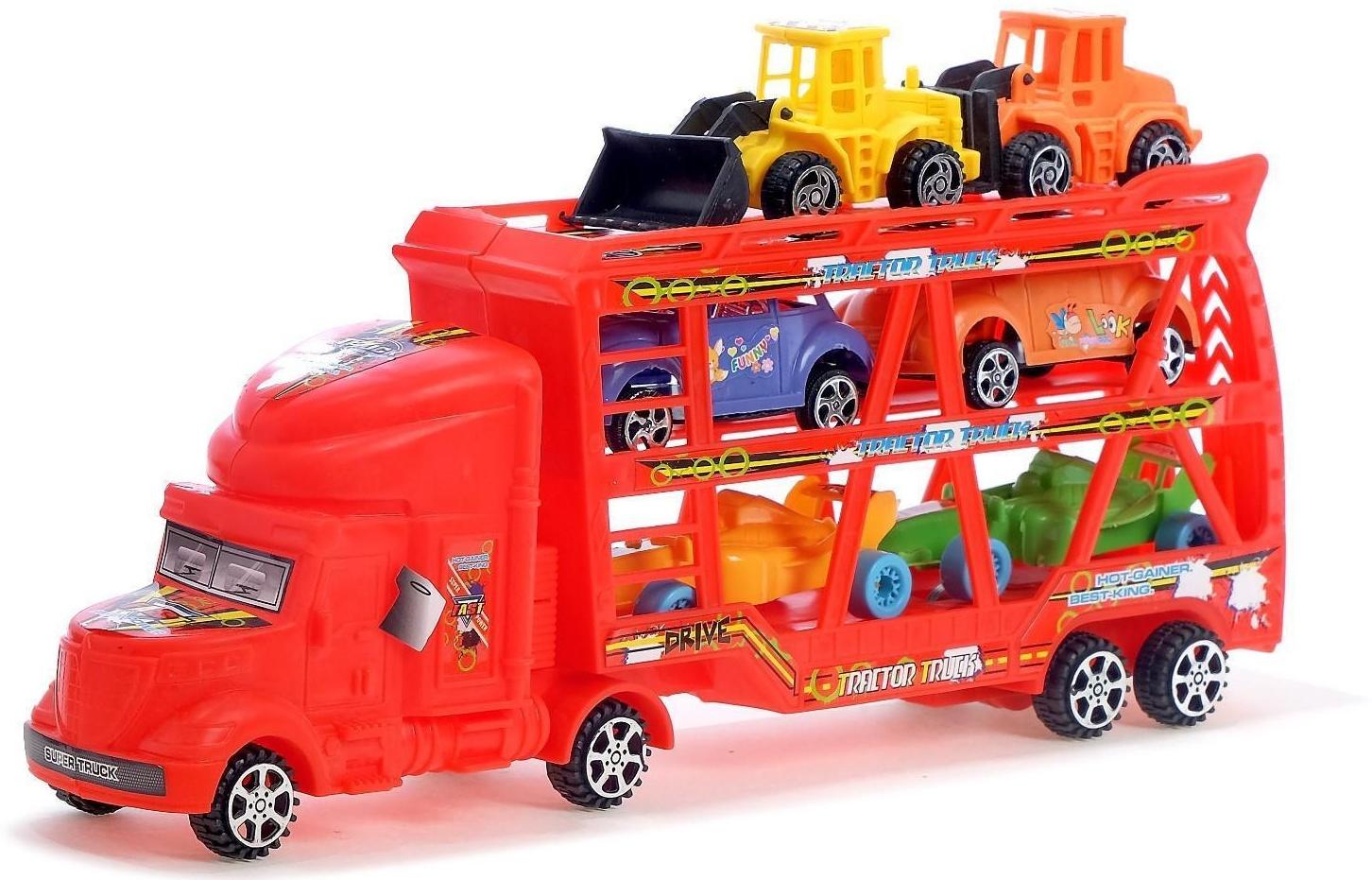 Грузовик инерционный «Автовоз» 3-х уровневый, с 6 машинами, цвета МИКС