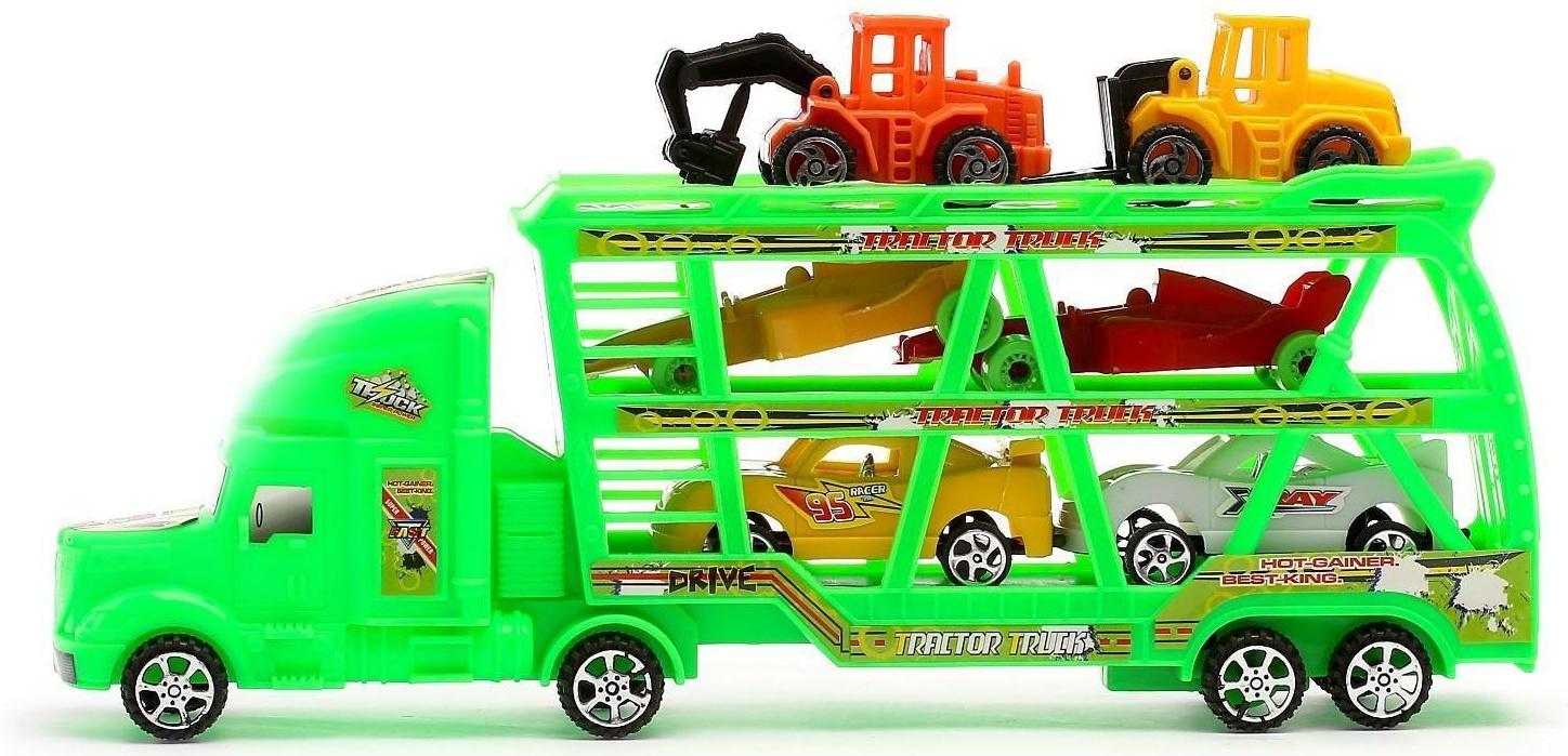 Грузовик инерционный «Автовоз» 3-х уровневый, с 6 машинами, цвета МИКС