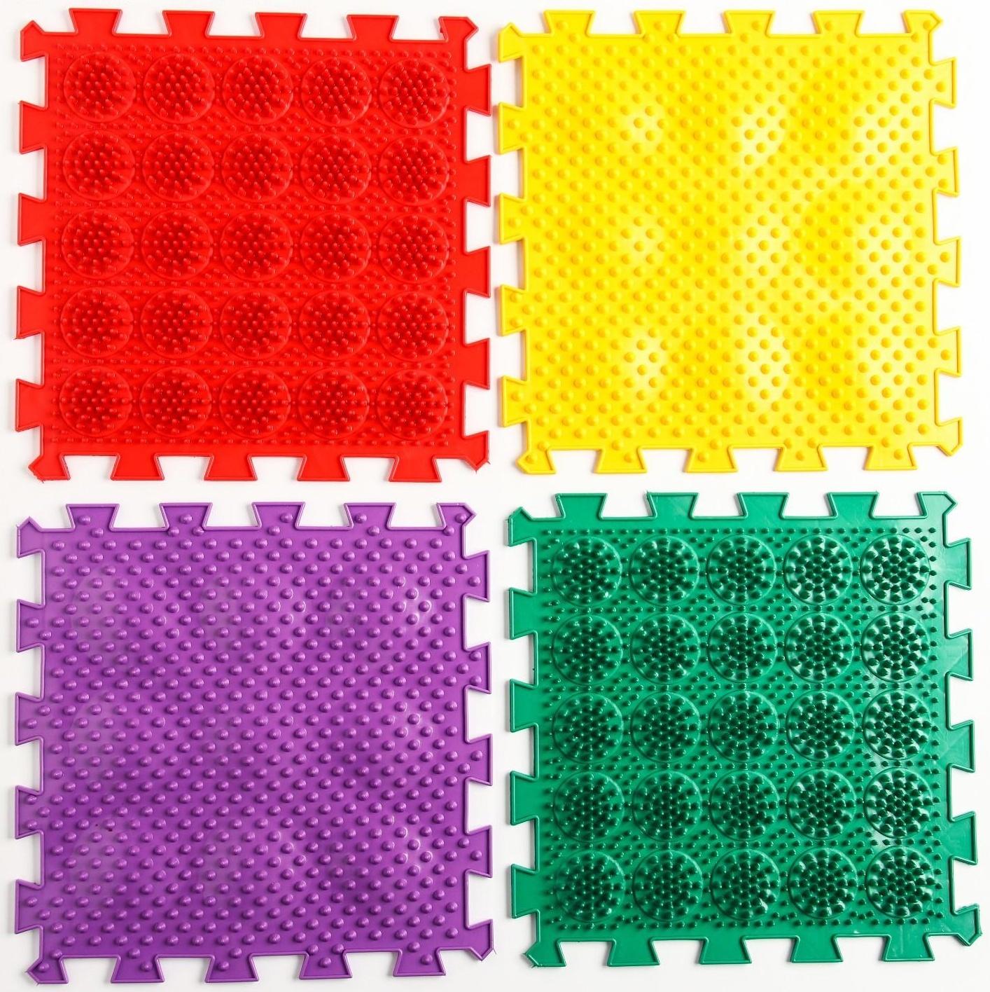 Модульный массажный коврик ОРТО ПАЗЛ «Ежики», 8 модулей, 4 вида, цвет МИКС