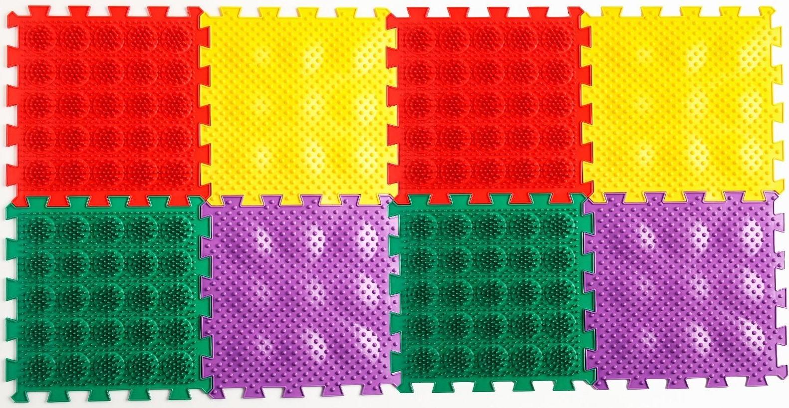 Модульный массажный коврик ОРТО ПАЗЛ «Ежики», 8 модулей, 4 вида, цвет МИКС