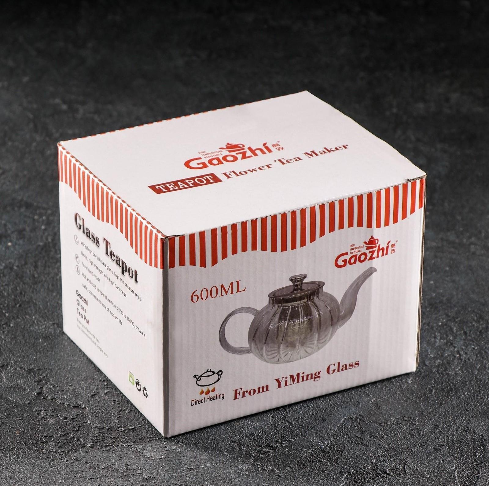 Чайник стеклянный заварочный Доляна «Калиопа», 600 мл, металлическое сито