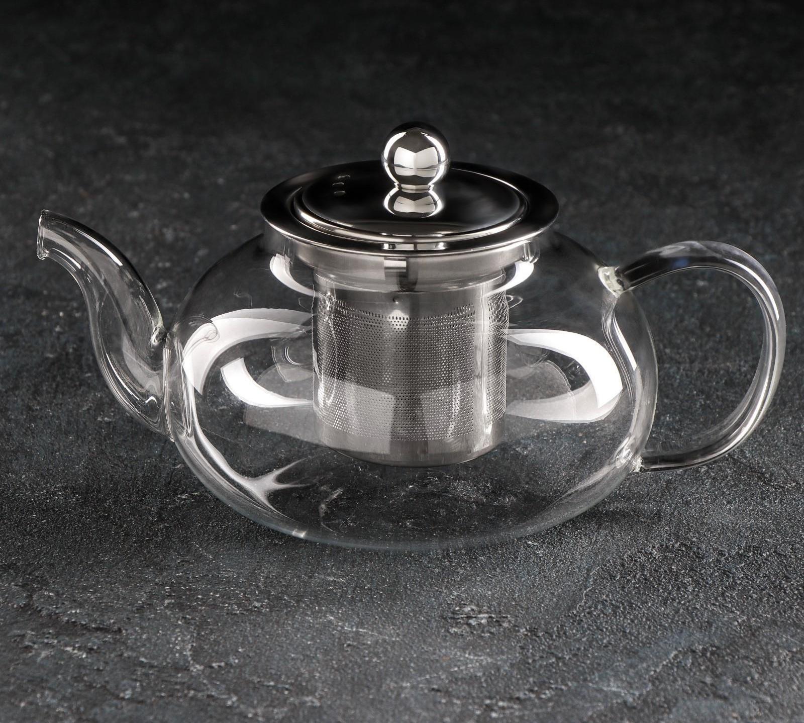 Чайник стеклянный заварочный Доляна «Калиопа», 600 мл, металлическое сито