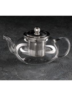 Чайник стеклянный заварочный Доляна «Калиопа», 600 мл, металлическое сито