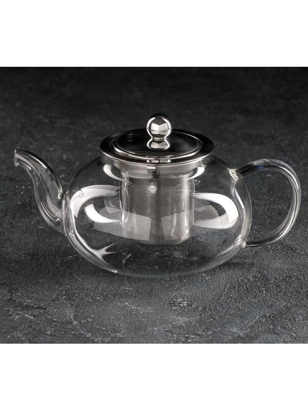 Чайник стеклянный заварочный Доляна «Калиопа», 600 мл, металлическое сито