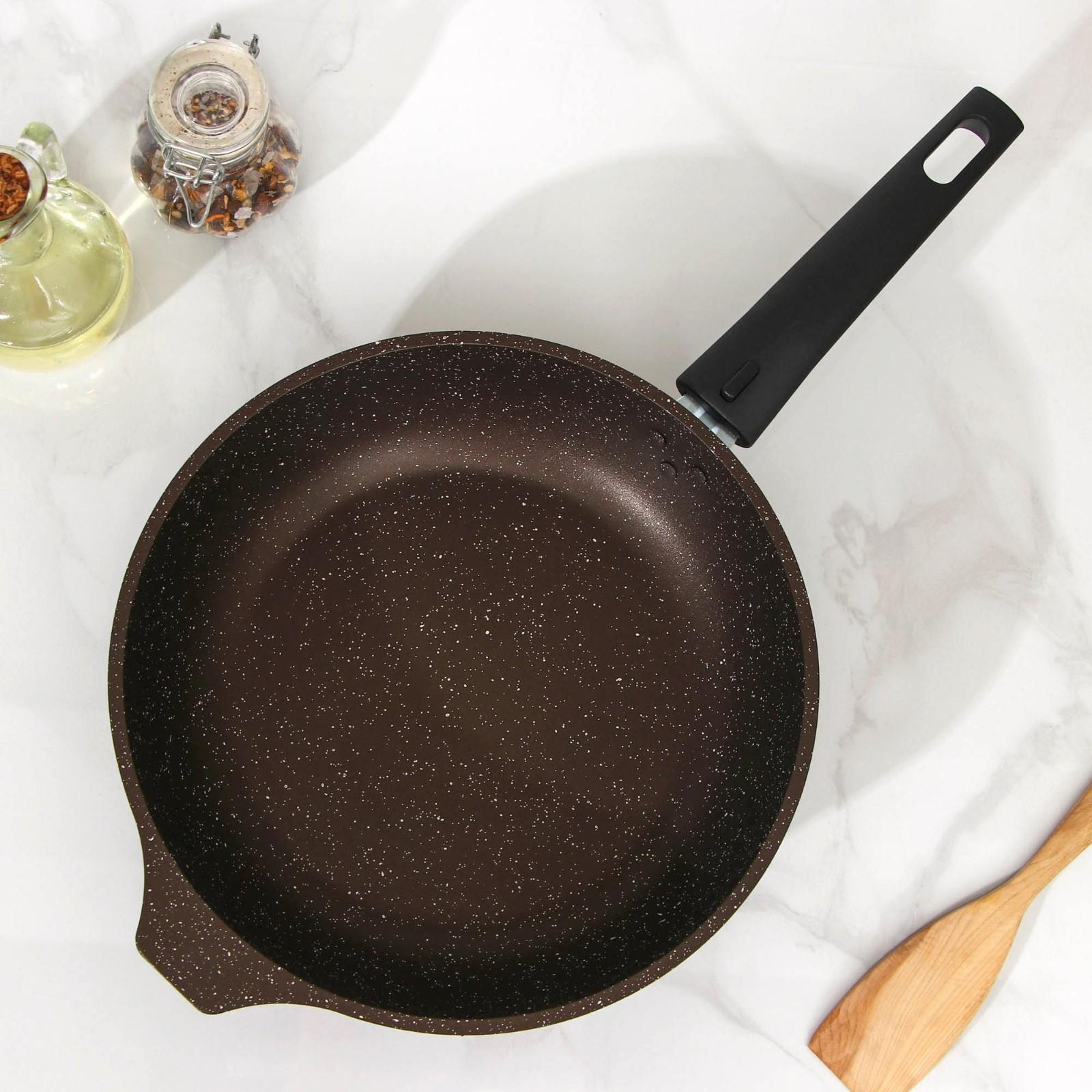 Сковорода, d=24 см, съёмная ручка, антипригарное покрытие, цвет кофейный мрамор
