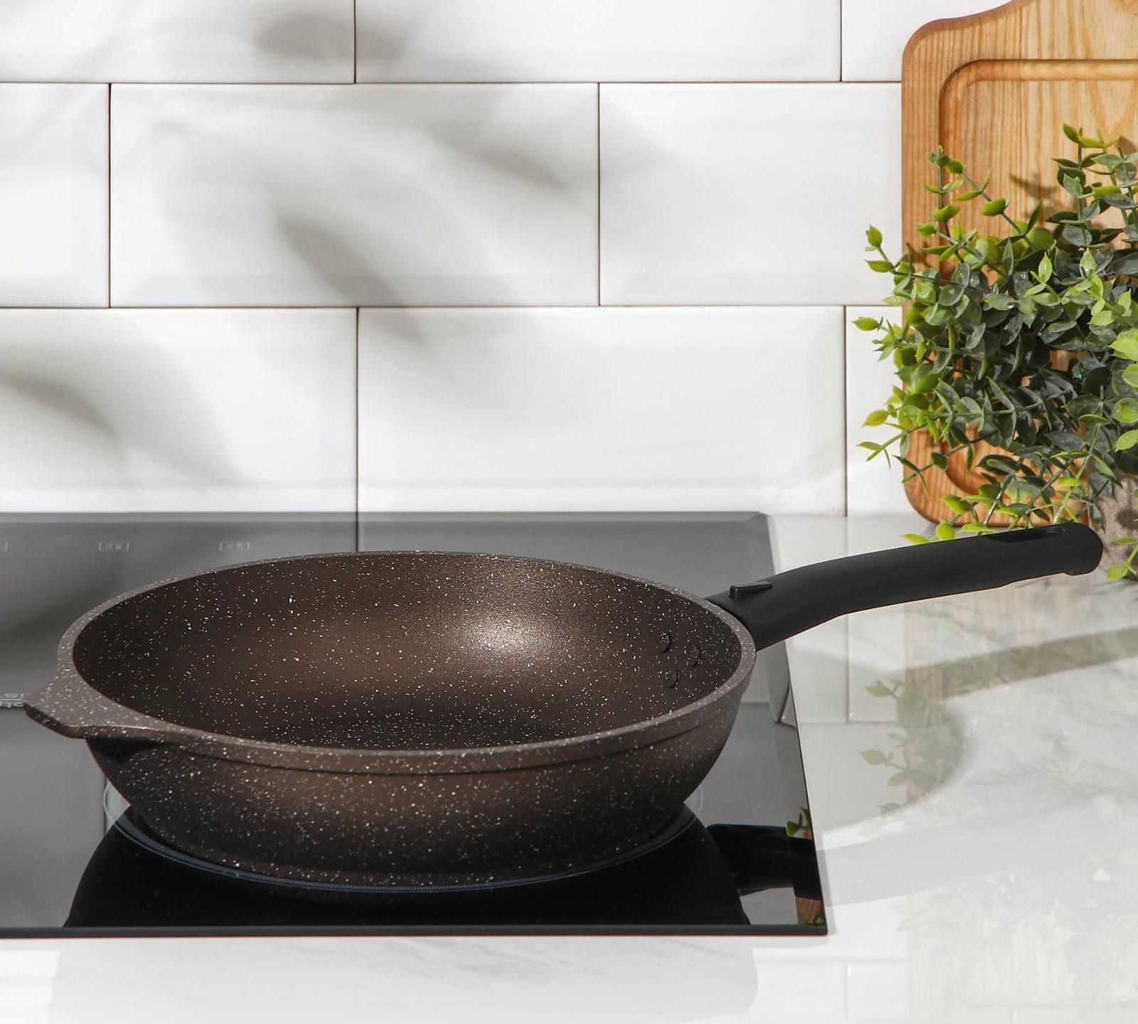 Сковорода, d=24 см, съёмная ручка, антипригарное покрытие, цвет кофейный мрамор