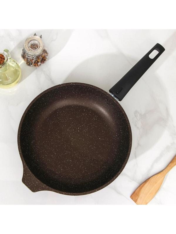 Сковорода, d=24 см, съёмная ручка, антипригарное покрытие, цвет кофейный мрамор