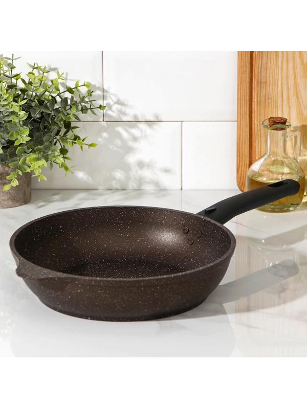 Сковорода, d=24 см, съёмная ручка, антипригарное покрытие, цвет кофейный мрамор