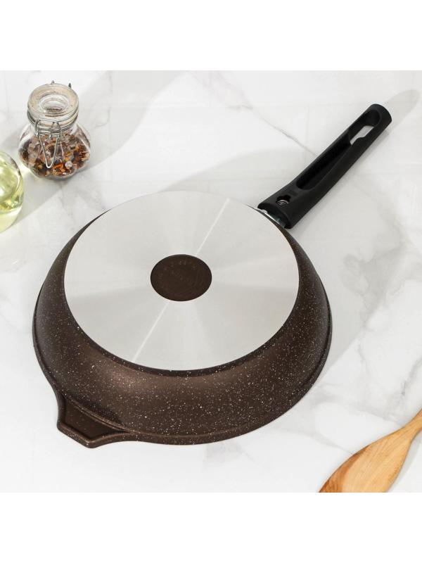 Сковорода, d=24 см, съёмная ручка, антипригарное покрытие, цвет кофейный мрамор