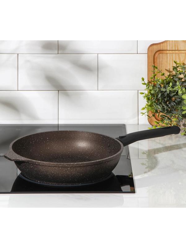 Сковорода, d=24 см, съёмная ручка, антипригарное покрытие, цвет кофейный мрамор