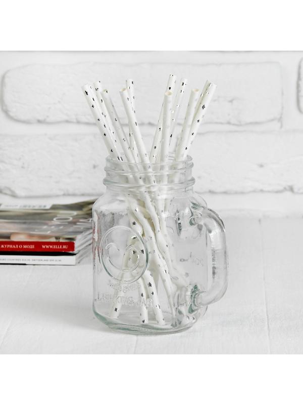 Трубочка для коктейля «Звёздочки», набор 12 шт., цвет серебряный