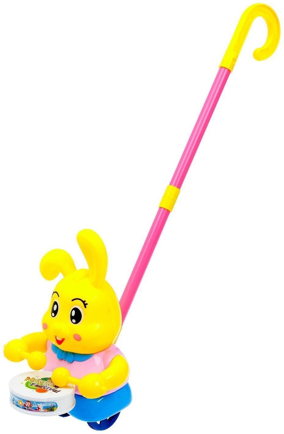 Каталка на палке «Зайка-барабанщик», цвета МИКС