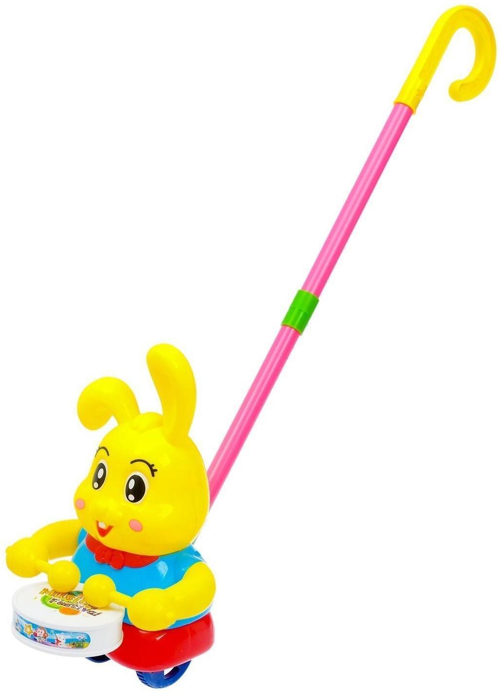 Каталка на палке «Зайка-барабанщик», цвета МИКС