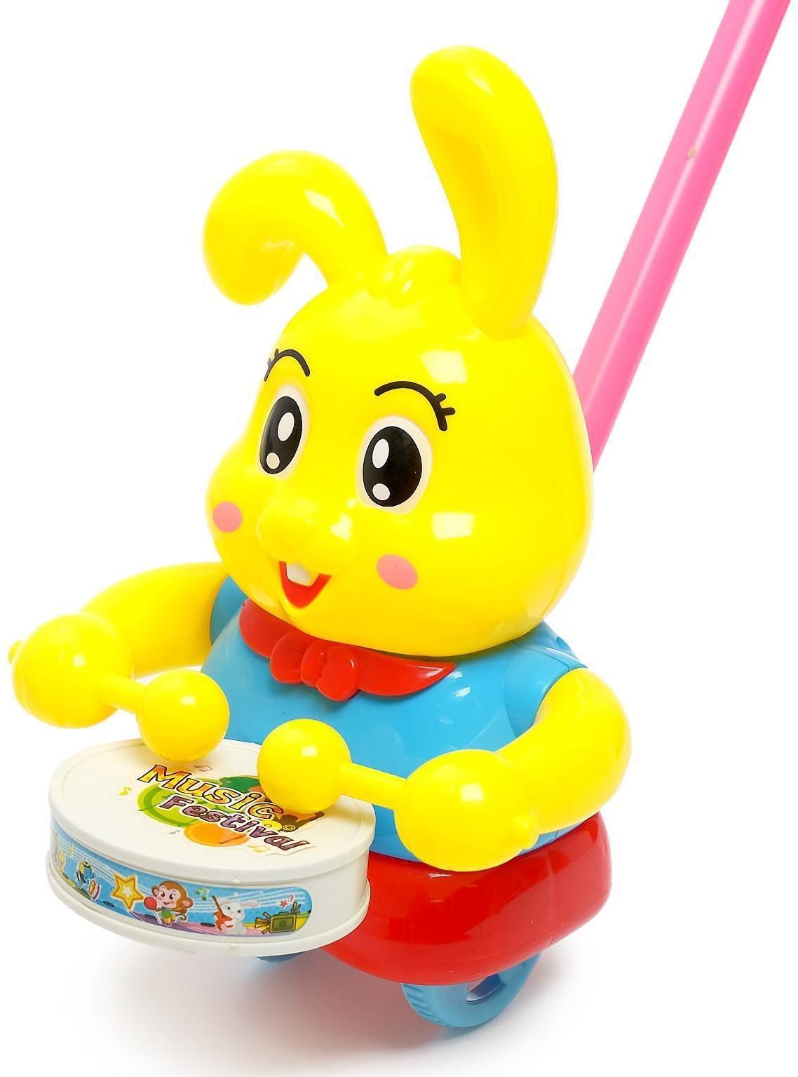Каталка на палке «Зайка-барабанщик», цвета МИКС