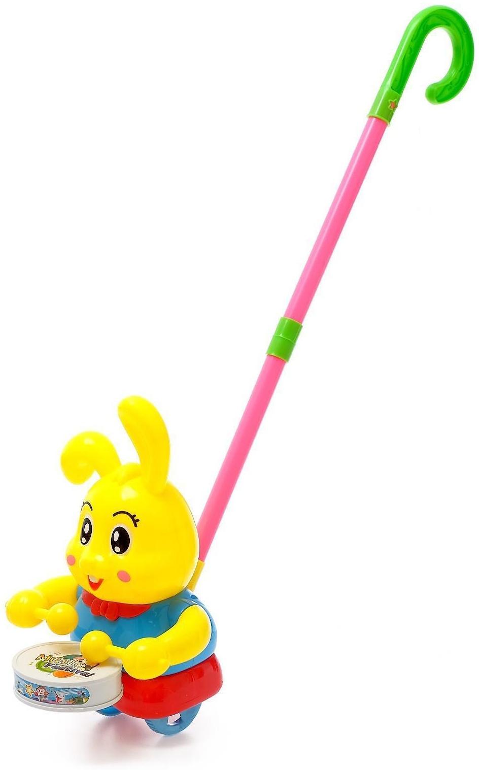 Каталка на палке «Зайка-барабанщик», цвета МИКС