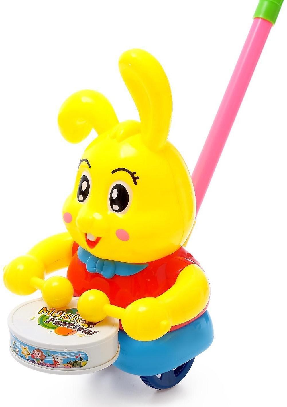 Каталка на палке «Зайка-барабанщик», цвета МИКС