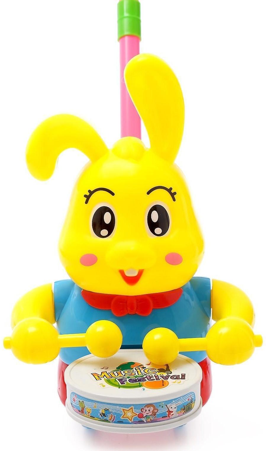 Каталка на палке «Зайка-барабанщик», цвета МИКС