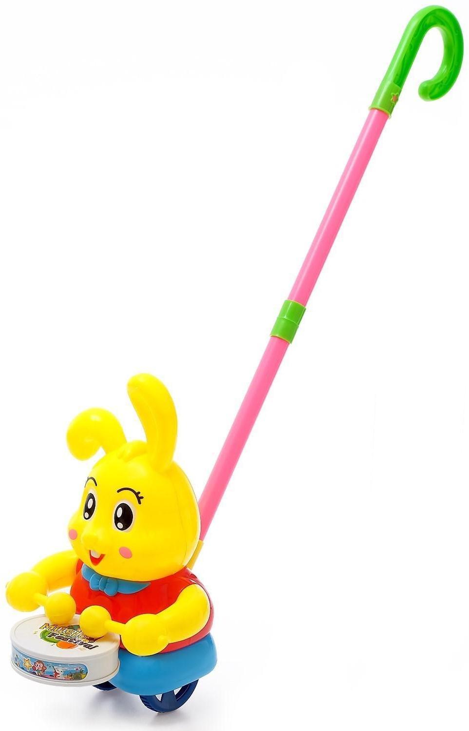 Каталка на палке «Зайка-барабанщик», цвета МИКС