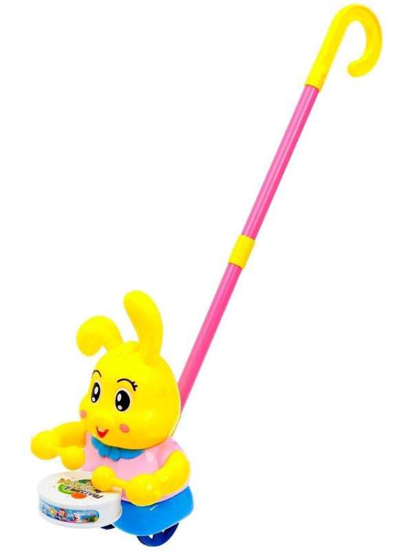 Каталка на палке «Зайка-барабанщик», цвета МИКС