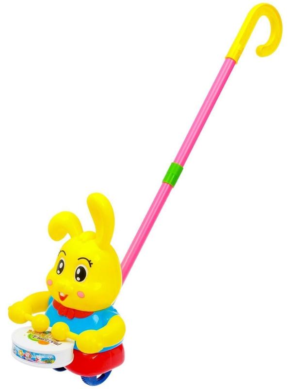 Каталка на палке «Зайка-барабанщик», цвета МИКС